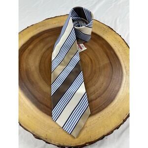 Geoffrey Beene Silk Striped Tie Blue Gold Tan NWT Business Unisex OS